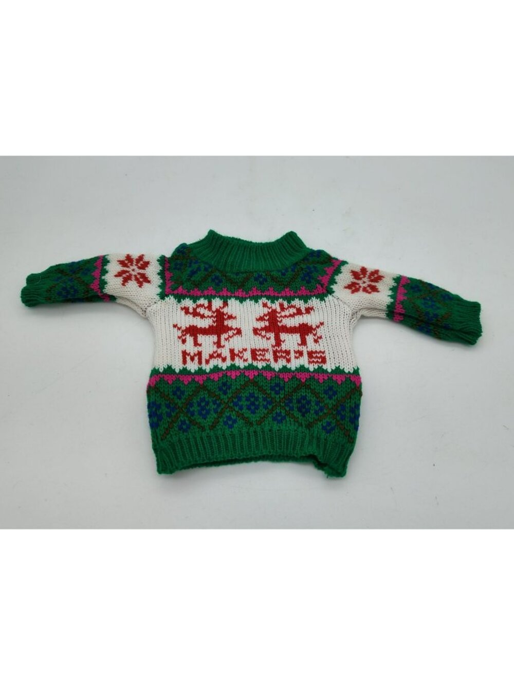 Maker's Mark Distillery Christmas Bottle Sweater, Green White with red reindeer